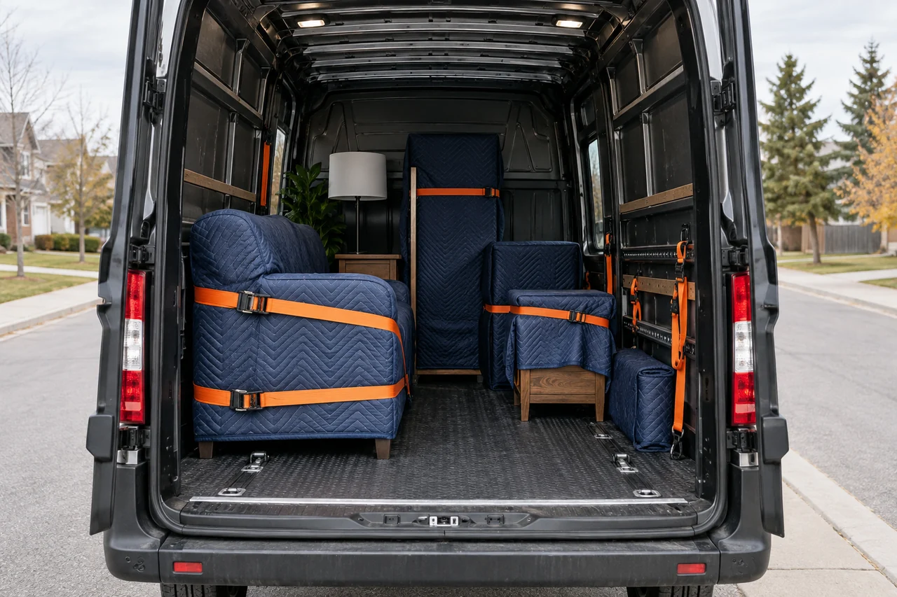 Illustrative cargo van with padded furniture